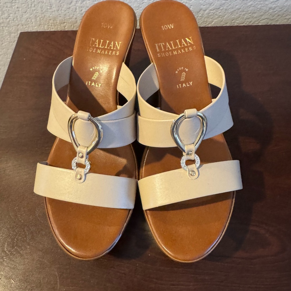 Cream Women's Wedge Sandals - Picture 2 of 7